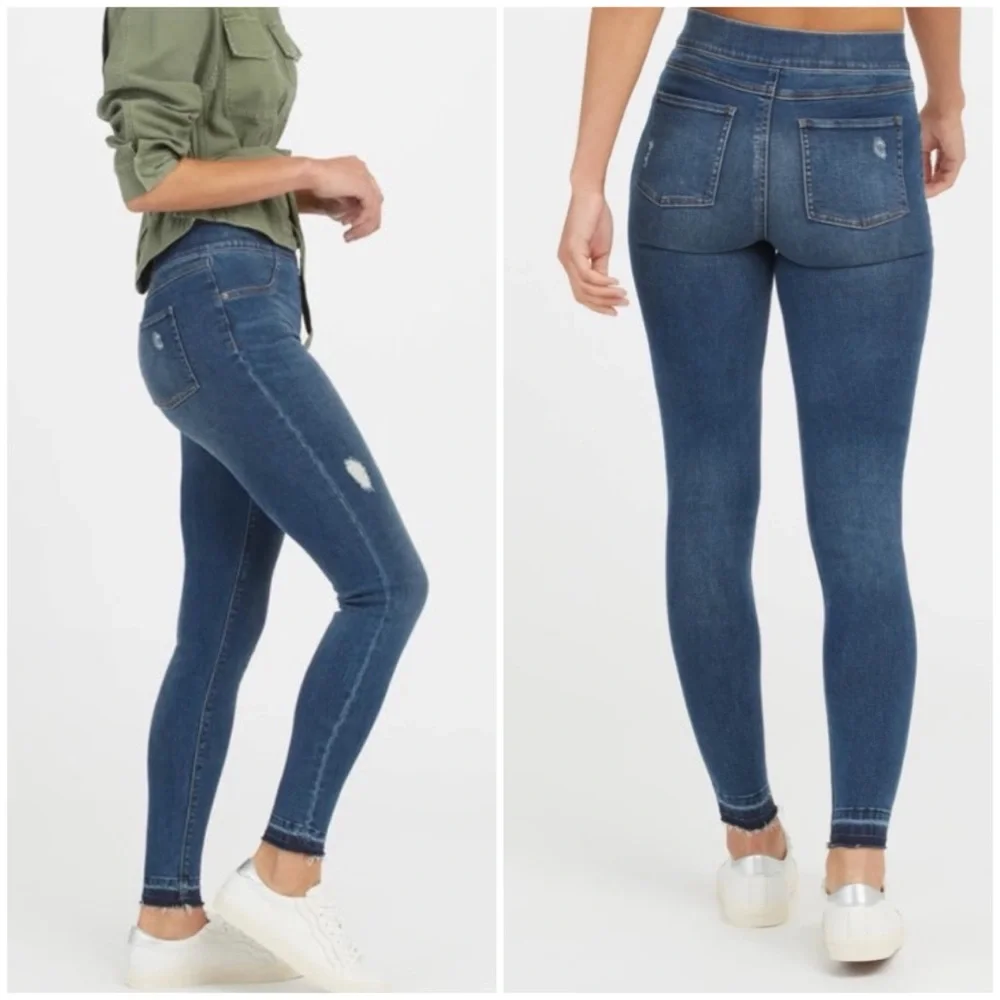 SPANX distressed ankle skinny jeans medium wash NWOT size xs